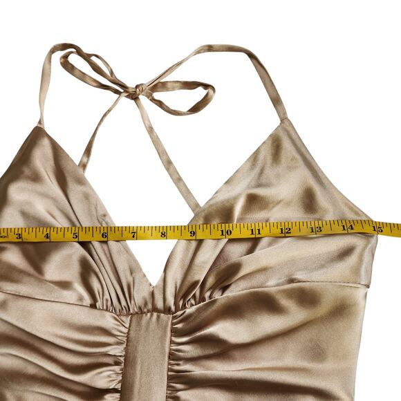 Jessica McClintock Womens Vintage Halter Dress Size 4 Gold Y2K Ruched Drop Waist - Picture 10 of 16